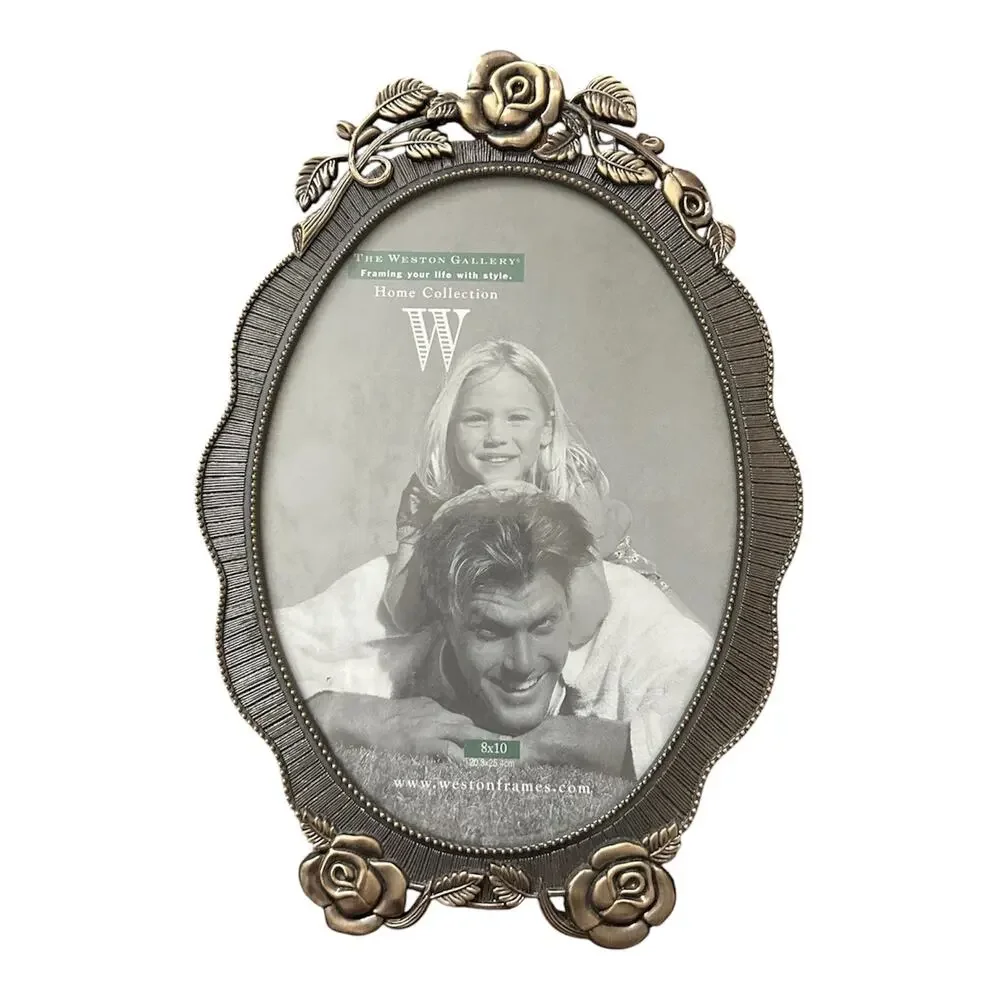Vintage Oval Frame romantic Victorian rose silver Metal baroque 8x10 home decor
